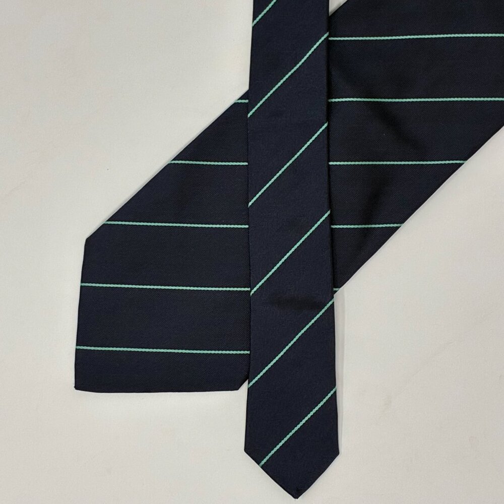Hunt Club Navy Green Repp Stripe Silk Tie 4” Made in Italy